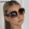 Oversized Rimless Square Sunglasses Women Luxury Brand Trendy Punk Frameless Sun Glasses For Ladies Vintage Outdoor Shades