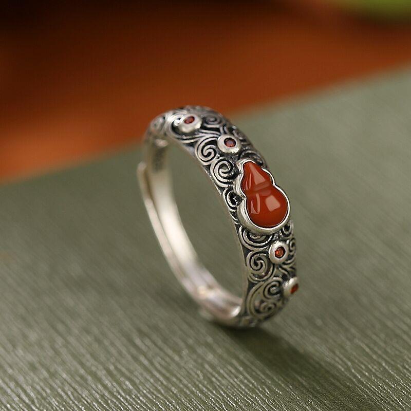 Ring Opening Old Ring Gourd Chinese Retro Ancient Style Women's Style Fulu Lucky Jewelry Ping An Jewelry