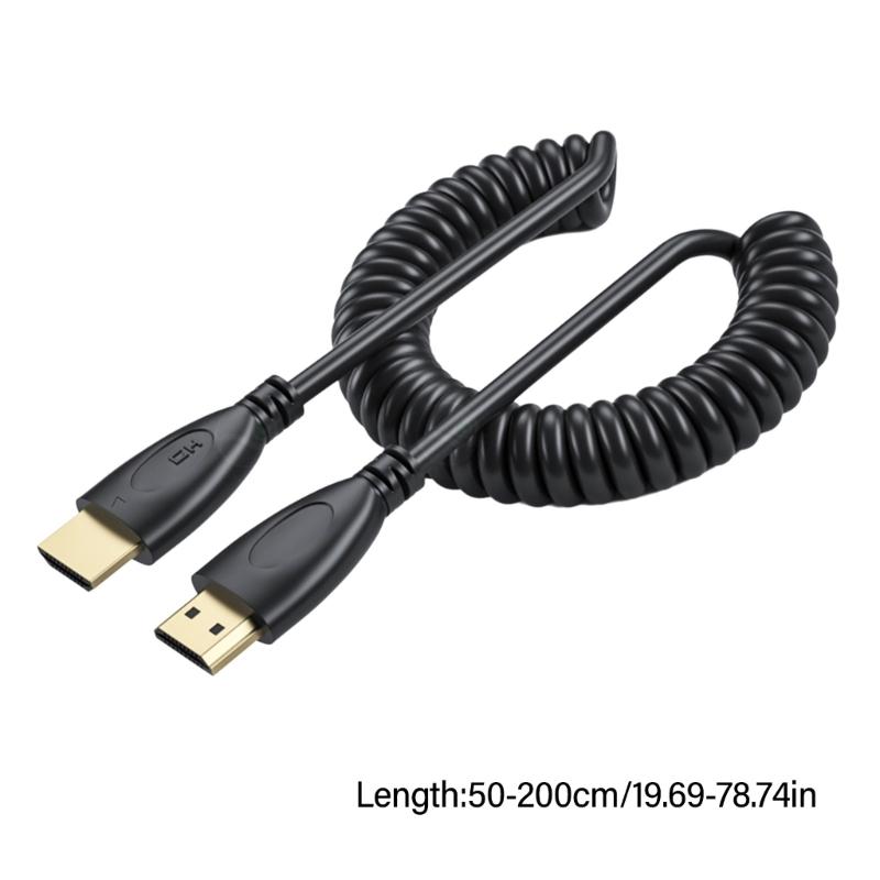 Right Angle HDTV Coiled Cable 90Degree Male to Male Spring Design Cord Extends from 19 to 75Inches Supports 4K60HZ