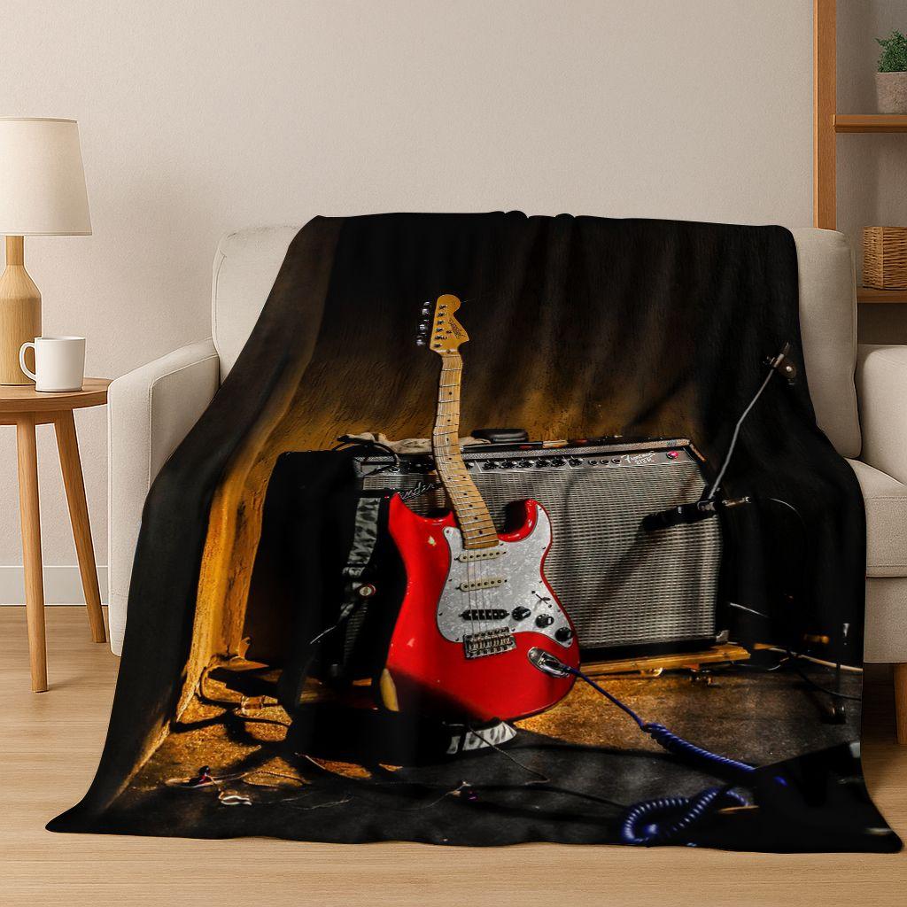 Fashion Fender Logo Guitar Music Instruments Art Flannel Blanket,Cozy Soft Throw Blanket for Home Bedroom Bed Sofa Cover Gift