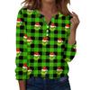 Women's Fashion Casual V-Neck Long Sleeve Decorative Button Christmas Print Top