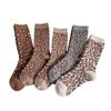 5 Pairs of Thick Mid-calf Socks for Women In Autumn and Winter, Retro Leopard Print Warm Combed Cotton Pile Socks for Women