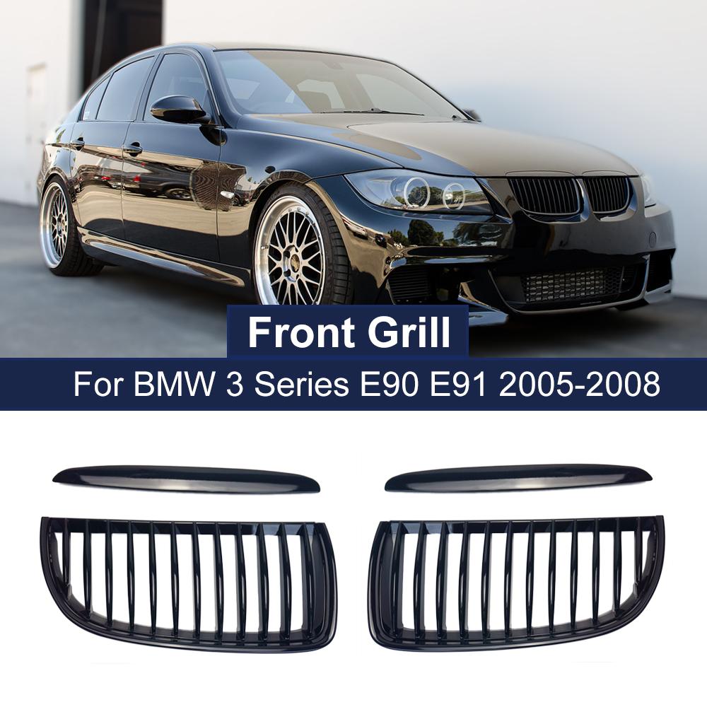 2 шт., глянцевая черная передняя решетка для почек, автомобильная решетка для BMW 3 серии E90 E91 323I 328I 335I 330I 325I 2005-2008 4 двери, одинарная
