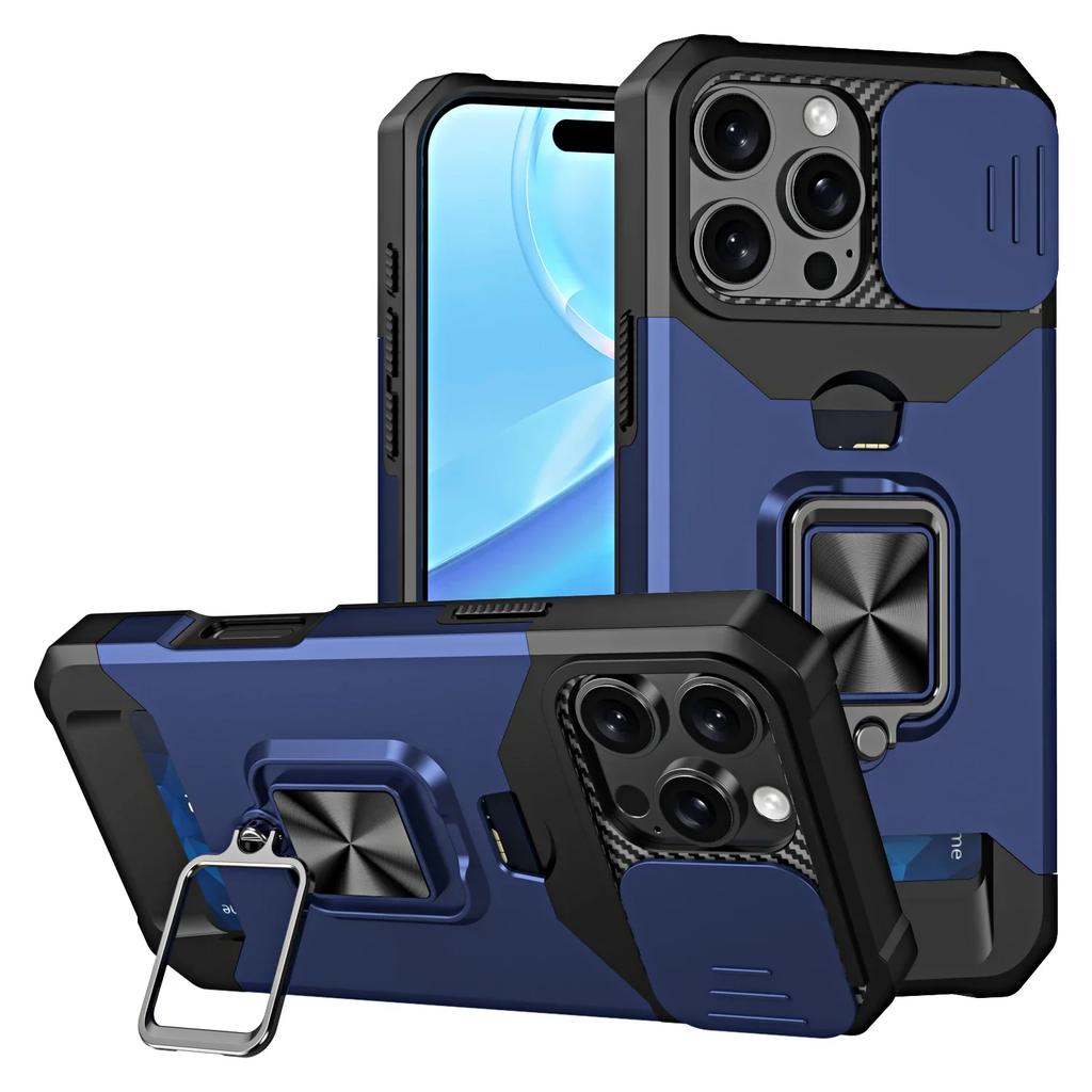 Защитный чехол для телефона IPhone 16 15 14 13 12 11 Pro Max с кольцом-подставкой, карманом для карт и защитным окошком для камеры, военного качества