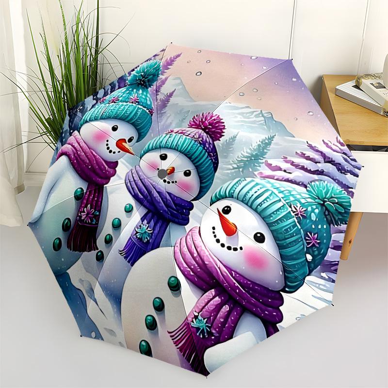 1pc Snowmen Automatic Open/Close Umbrella - Compact Travel Umbrella, Gift for Birthday, Holiday yy260106002