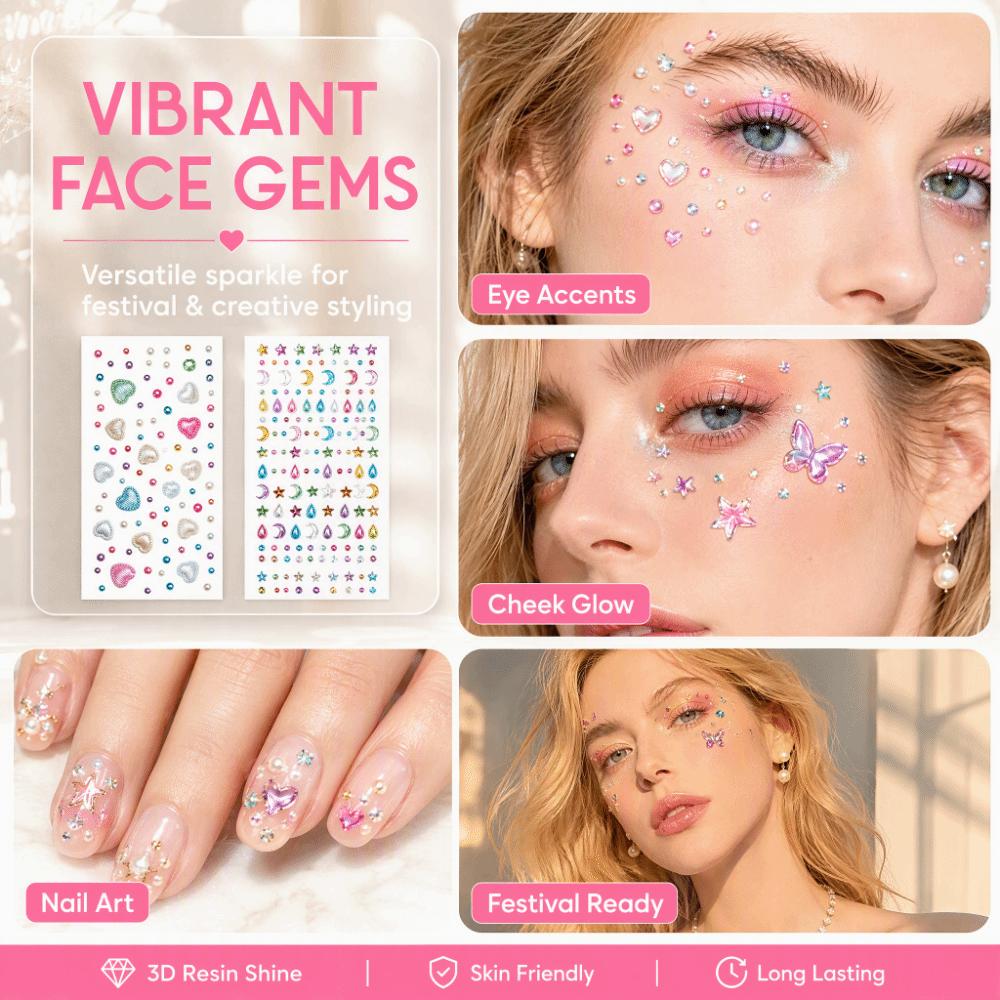 3D Resin Bedazzling Sticker Makeup Crystal Gem Sticker Face Eye Jewels Sticker Festival