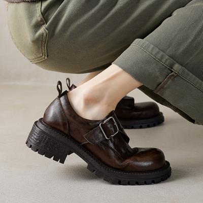 Мода 2025 Новое поступление Мягкая натуральная кожа Женские туфли на каблуке Круглый носок Удобные Модные Повседневные Туфли на среднем каблуке Обувь на четыре сезона