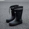 Men Mid-Calf Waterproof Rain Boots Non-Slip Fishing Work Shoes with Cotton Lining for Winter