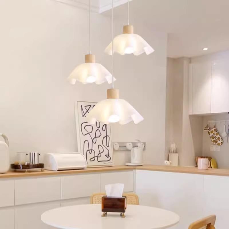 Люстра из дерева в стиле скандинавского японского ваби-саби, прикроватная и обеденная, кремовый цветочный дизайн