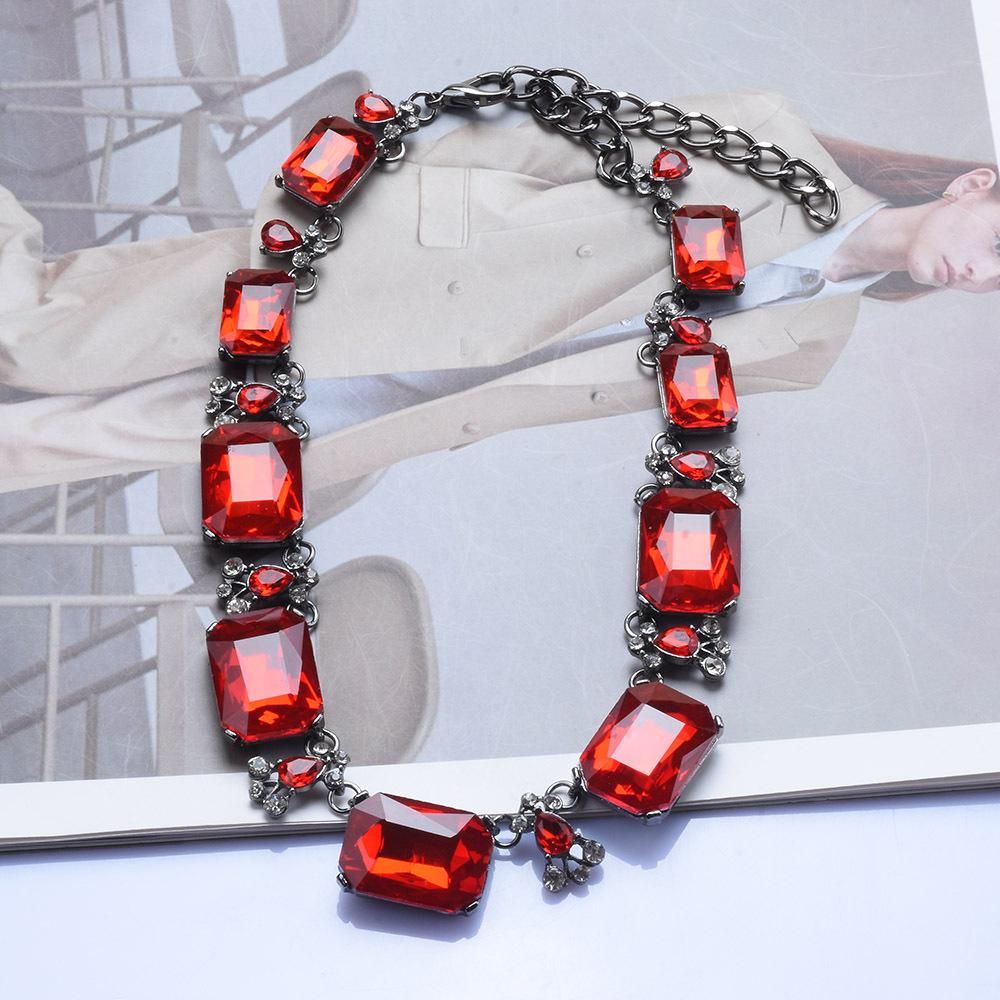 Fashion Pop Red Glass Exaggerated Necklace Jewelry Gift Accessories Female Clavicle Chain