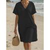 Cross-border new fashionable versatile women's casual solid color V-neck loose dress