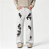 Men Women Unisex Straight Fit Denim Jeans Light Wash Distressed Hand Painted Casual Streetwear Low Rise