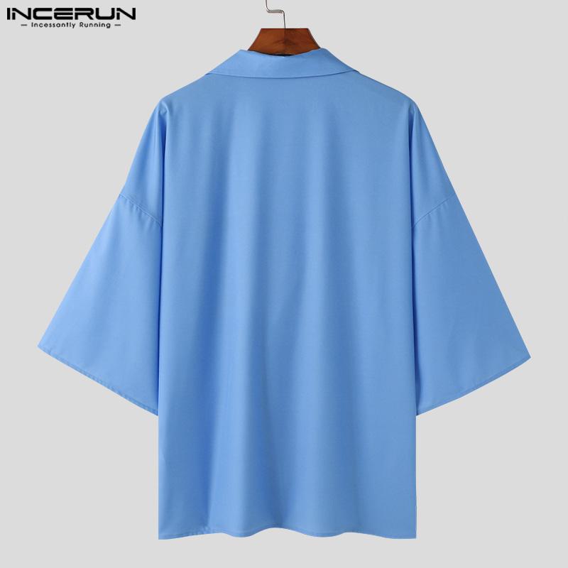 INCERUN Мужские кардиганы с воротником с лацканами и V-образным вырезом, рубашки, кимоно с цветочным принтом