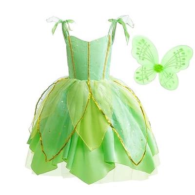 Нарядный костюм Тинкербелл для девочки Dressy Daisy, Косплей-набор с платьем и крыльями, Зеленый, Размер 140, Для детей от 12 лет, Идеально для Хэллоуина в стиле принцессы и феи