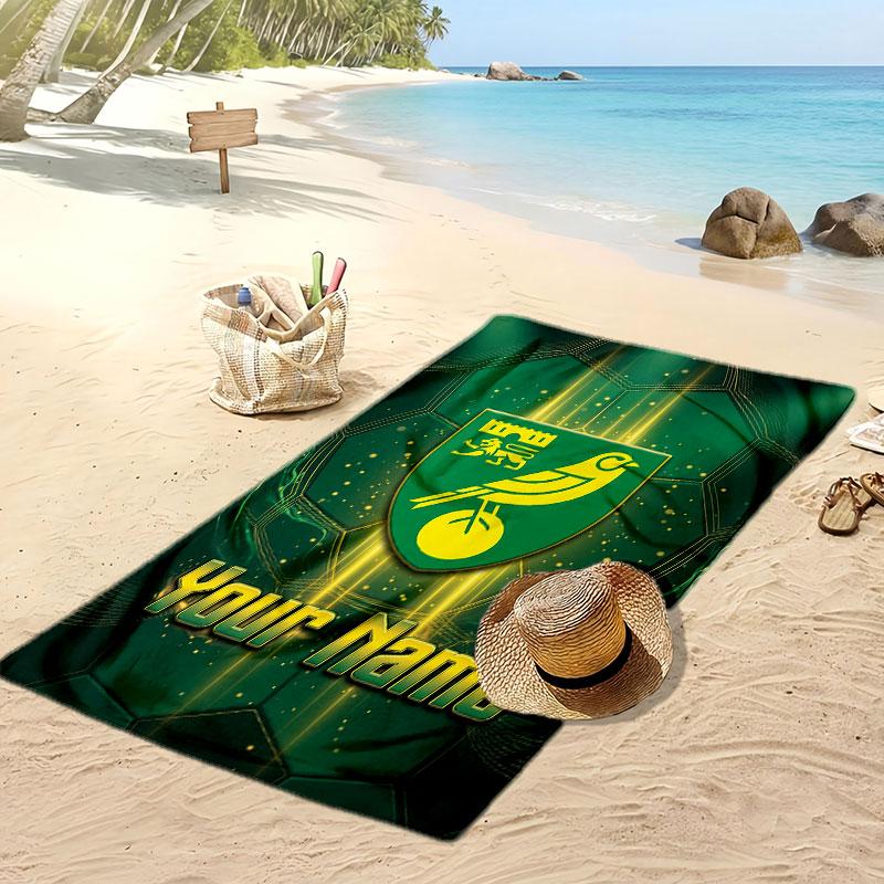 Norwich City Personalized Printed Beach Towel Soccer Logo Support Custom Name Text Absorbent Towel For Sport Travel Special Gift