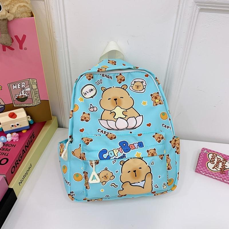 Cute Childrens School Bag With Cartoon Capybara Print For School Daily Use
