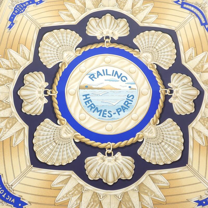 HERMES   платок Слоновая кость/синий шелк Женский