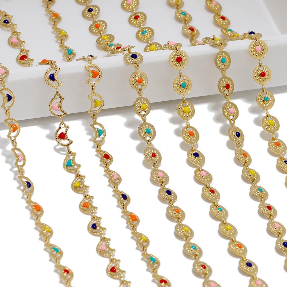 1 Meter Stainless Steel Sun Enamel Colorful Moon Chains for Jewelry Making DIY Women Necklaces Supplies Bracelets Accessories