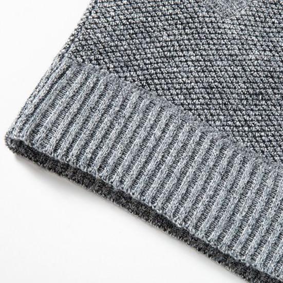 Men Fall Winter Cardigan Coat Drawstring Hooded Thick Velvet Lining Ribbed Cuffs Hem Solid Color Knitted