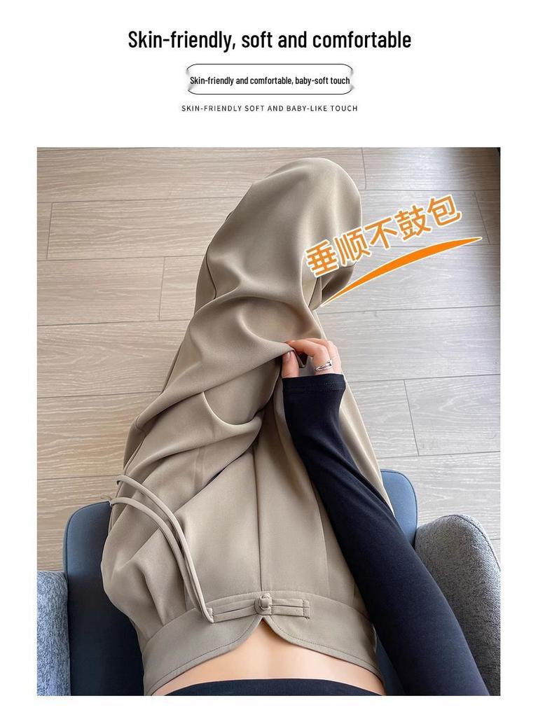 New Women's High-End Chinese-Style Black Loose Suit Pants - Spring/Autumn Straight-Leg Casual Wear