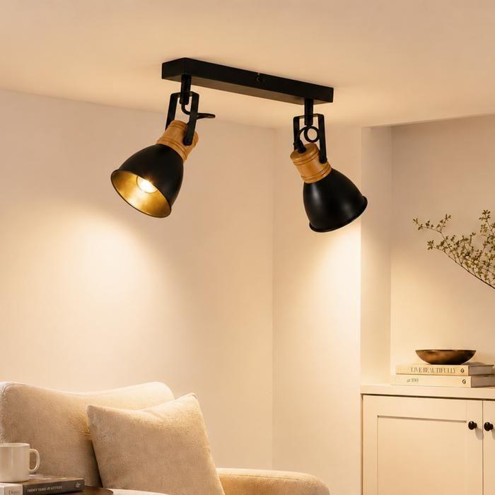 Spot de plafond NETTLIFE 2 spots noirs E14 rotation 350° horizontale inclinaison 90° verticale
