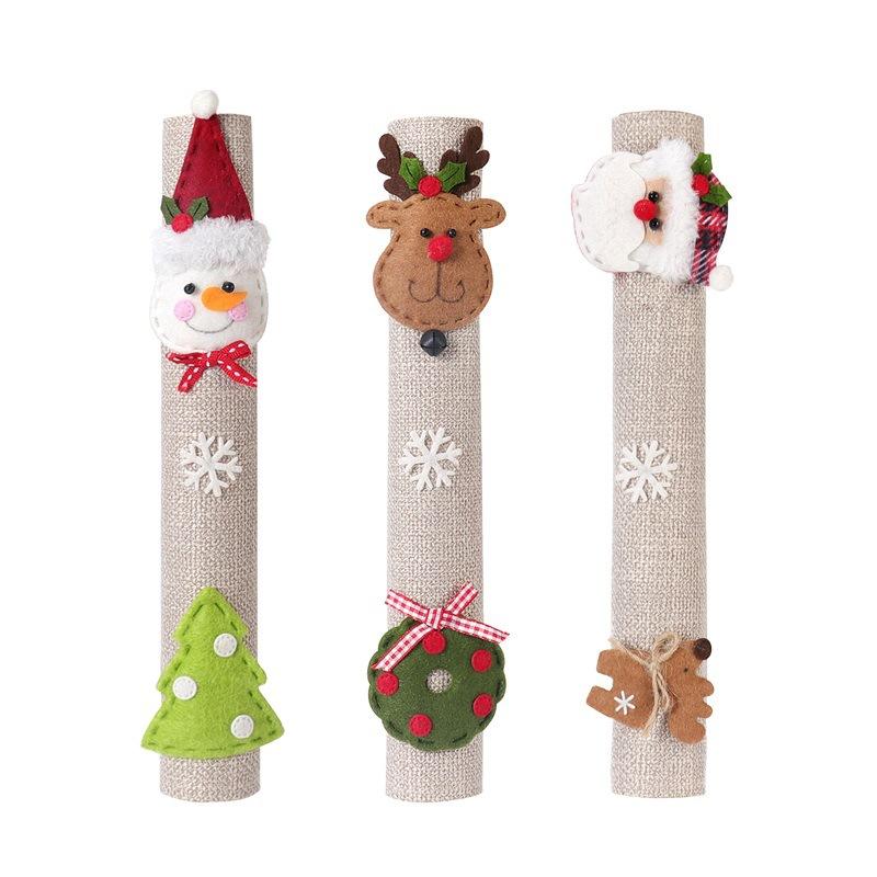 Christmas Home Decoration Items Santa Claus Snowman Elk Linen Refrigerator Handle Stick Microwave Oven Handlebar Cover