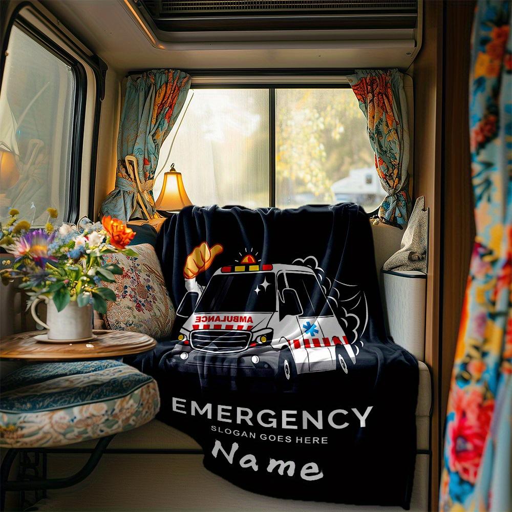 Ambulance Emergency Slogan Goes Here Personalized Name Blanket Soft Comfortable Stylish Blanket Car Blanket Perfect For Travel Camping Outdoor Home