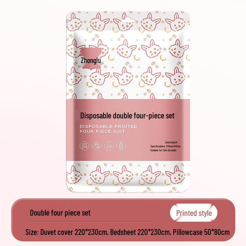 Дорожный одноразовый комплект простыни и пододеяльника для двуспальной кровати - 4 предмета