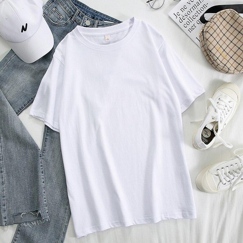 Женская хлопковая футболка, летние свободные однотонные футболки цвета конфет