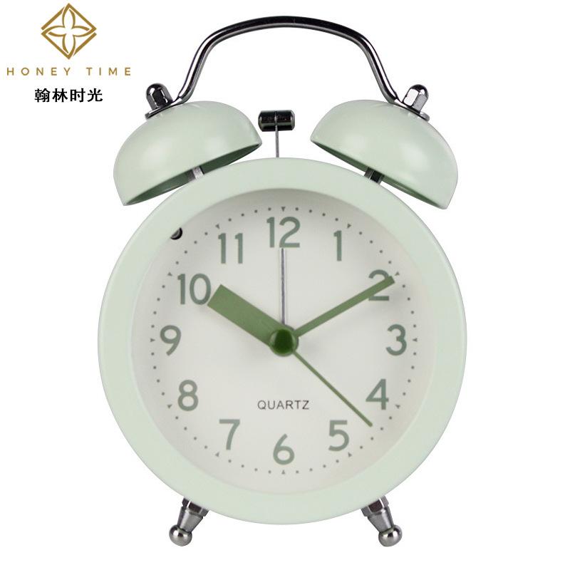 Hanlin time decorative clock round 1 inch metal silent scanning bell simple home alarm clock desktop