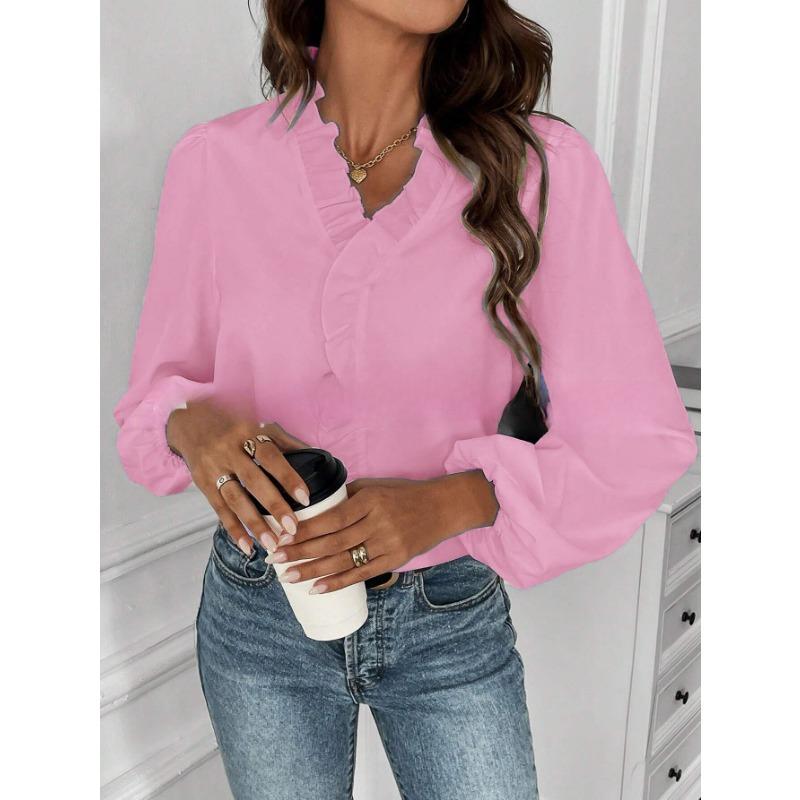 Spring Autumn Lotus Leaf Edge Shirt Women's Long Sleeve Shirt