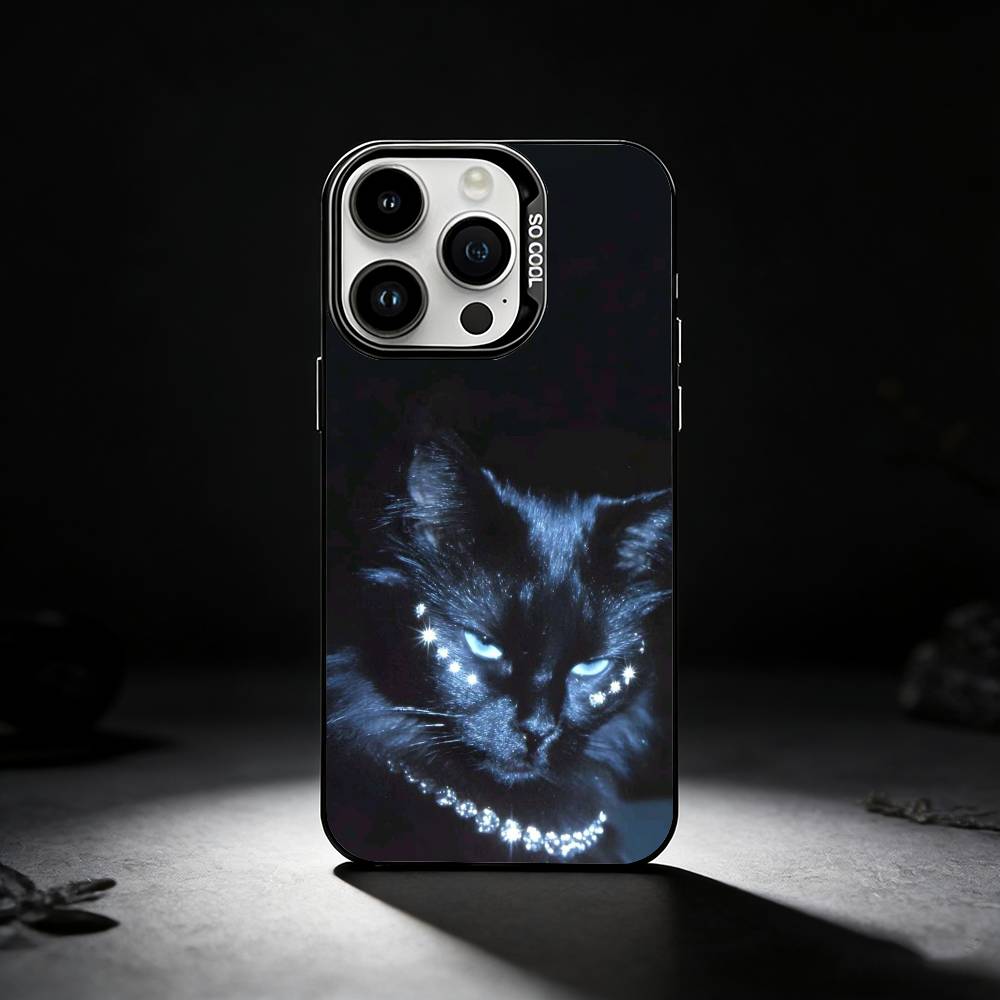 Black Cat Staring Eye Phone Case For iPhone 17,16,15,14,13,12,11 Plus,Pro Max,XS,Colored silver phone case