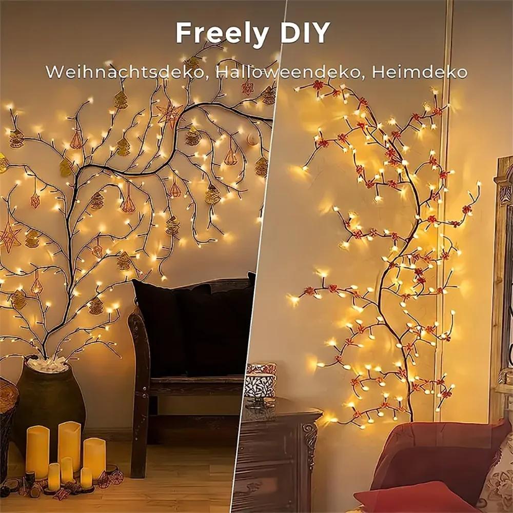 USB Tree Branch Lamp Bedroom Wall Decoration Willow Vine Tree Light Strip 8 Lighting Modes DIY Atmosphere Light Home Lighting