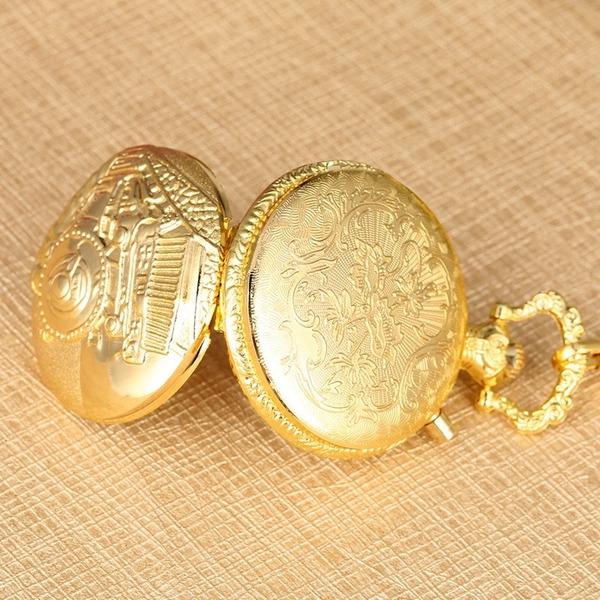 Noctilucent LED Flash Quartz Pocket Watch Unique Bronze/Silver/Gold Steampunk Train Locomotive Engine FOB Luminous Chain Watch Luxury Clock