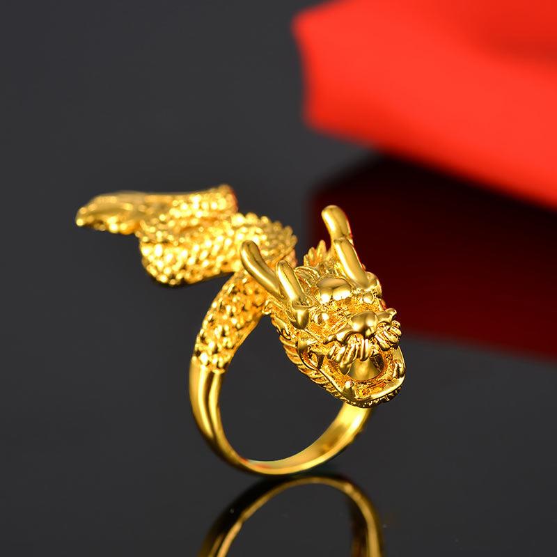 Открытое кольцо 'Голова дракона' Унисекс 24K Золото Au999 - Насыщенный золотой блеск дракона, Открытый дизайн, удобный для руки, Мягкое 24K, Надежное Au999