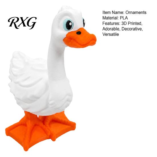 Unique Outdoor Entrance Decor 3D Printed Yard Goose Statue, Cute White Long Neck Porch with Whimsical Orange Beak Feet, Garden Decorative Figurine for