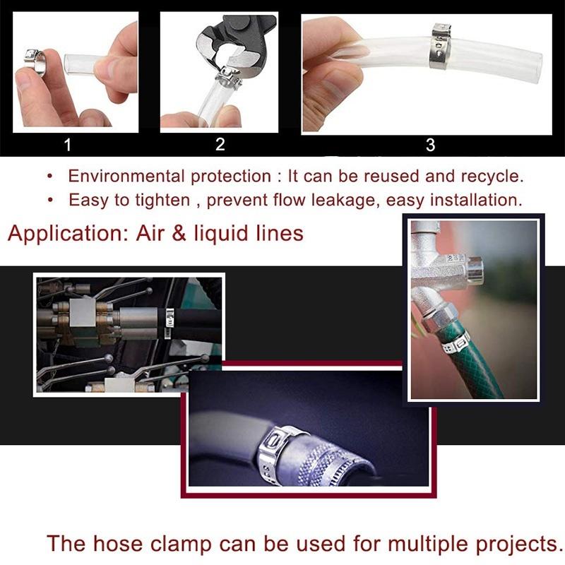 50pcs Hose Clamps Single Ear Stepless 4.7-23.5mm 304 Stainless Steel Hose Clamps Cinch Clamp Rings for Sealing Kinds of Hose