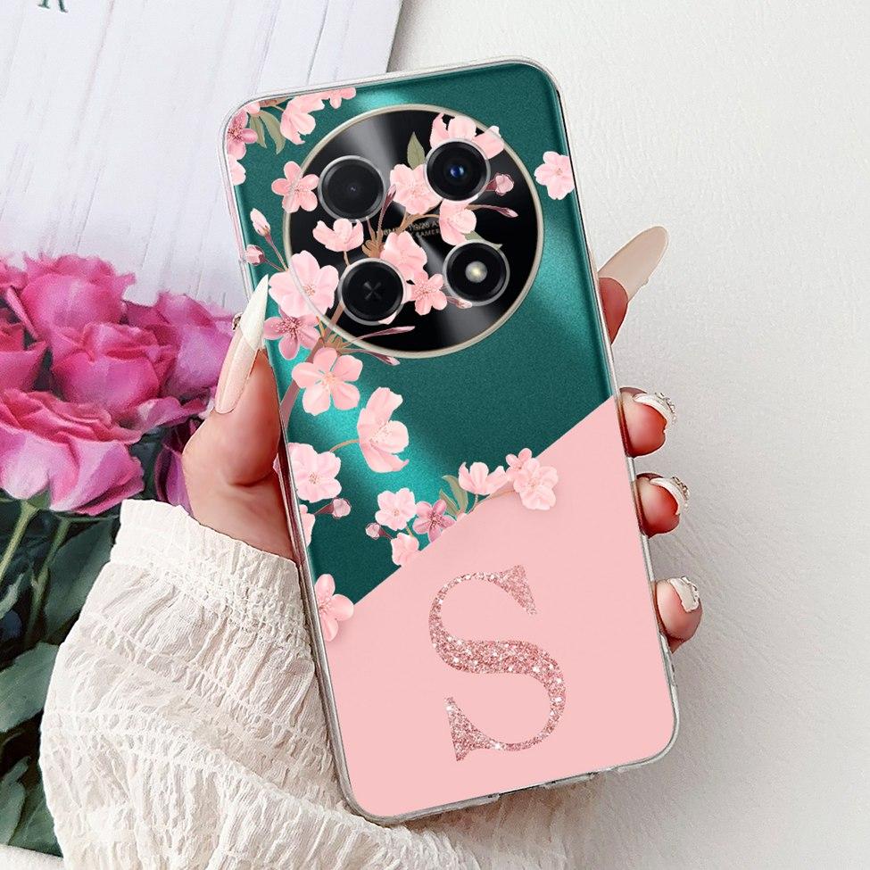 For Huawei Nova 12i Case Cover Clear Luxury A-Z Letter Flowers Soft Bumper Funda For Huawei Nova12i Phone Case CTR-AL20 CTR-L81