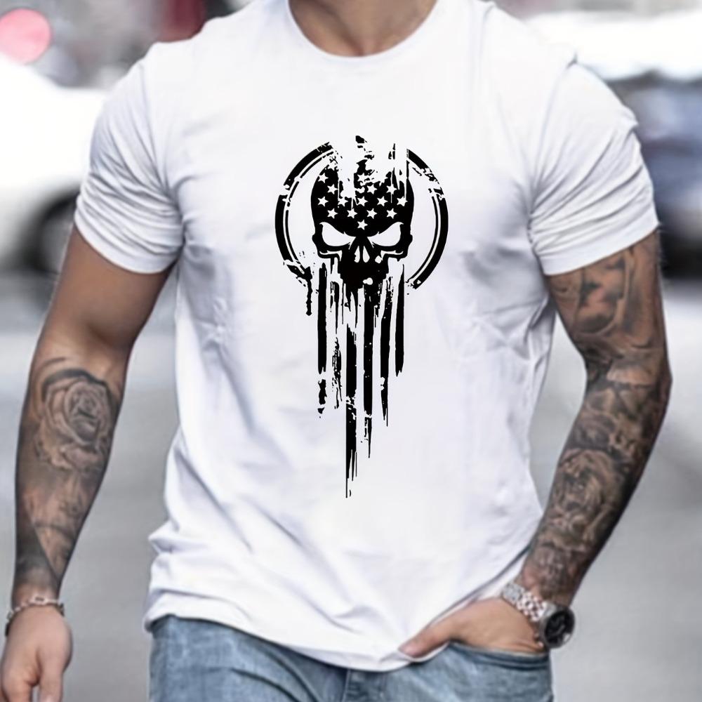 3D Printed Men's Summer Loose Size Skull Print Casual Slim Fit Round Neck Short Sleeve T-shirt Top O-neck Pactwork Casual T