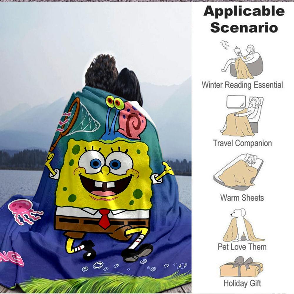 1Pc Spongebob'S Underwater Adventure Blanket Soft And Comfortable Casual Warm Camping Travel Christmas Halloween Xmas Gift M928335