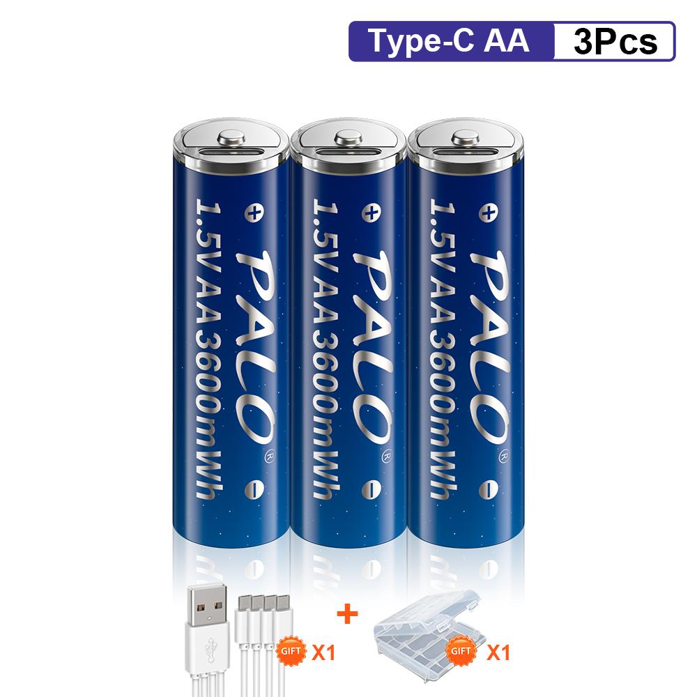 PALO Новый 100% оригинальный 1,5 В USB литий-ионный аккумулятор AA 3600 МВтч литий-полимерный USB перезаряжаемый литий-ионный аккумулятор AA TypeC с кабелем Type-C