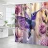 Hummingbird Flower Shower Curtain Spring Purple Rose Floral Birds Tropical Animal Rustic Nature Fantasy Garden Elegant Women