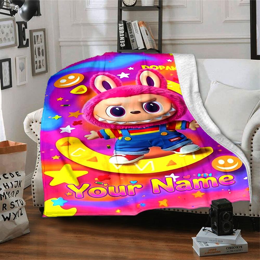 Labubu Personalized Name Blanket Multi-purpose Personalized Blanket Ultra-Soft Perfect for Living Room Bedding Picnics Sofa Four Seasons Multipurpose