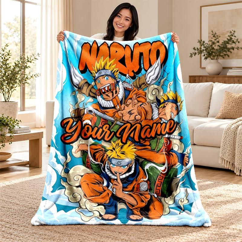 Naruto Custom Name Fleece Blanket Personalized Soft Cozy Throw Blanket Customized Gift for Birthday Christmas