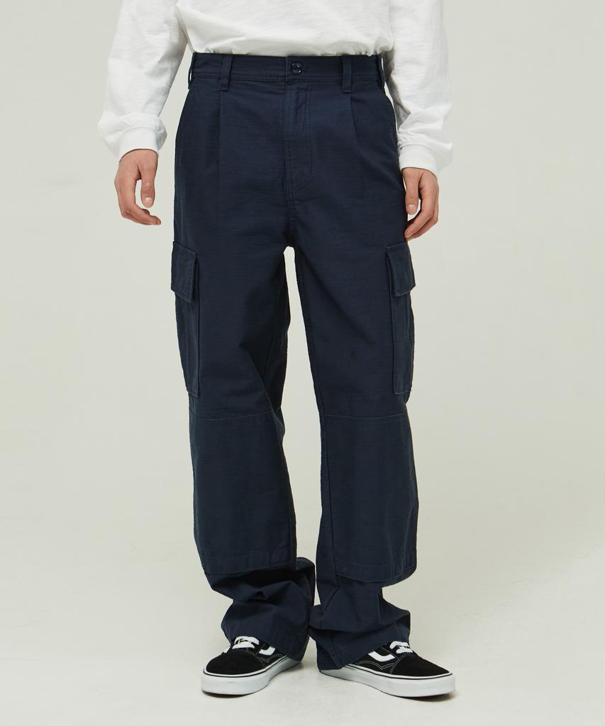 MAGOODGAN Farburn 4411 Satin Cotton Wide Fit Navy Cargo Pants