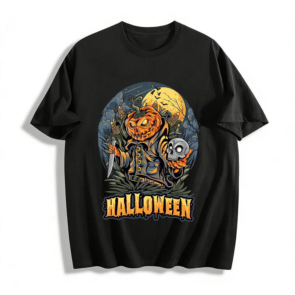 Halloween Pumpkin Monster Skull Themed Vintage Festival Casual T-Shirt Pure cotton T-shirt