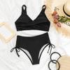European and American Women's Swimwear Separate Bikini Sexy High Waist Solid Color Bikini Women's Swimming Suit