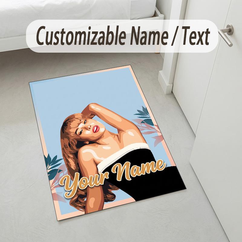 Personalized Crystal Velvet Carpet,Sabrina Carpenter Custom Printed Name, Plush Area Rug For Home Indoor Decor