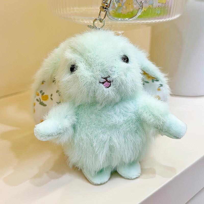 Ear Rustic Hanging Rabbit Plush Pendant With Broken Flowers Inside Ears Gift For