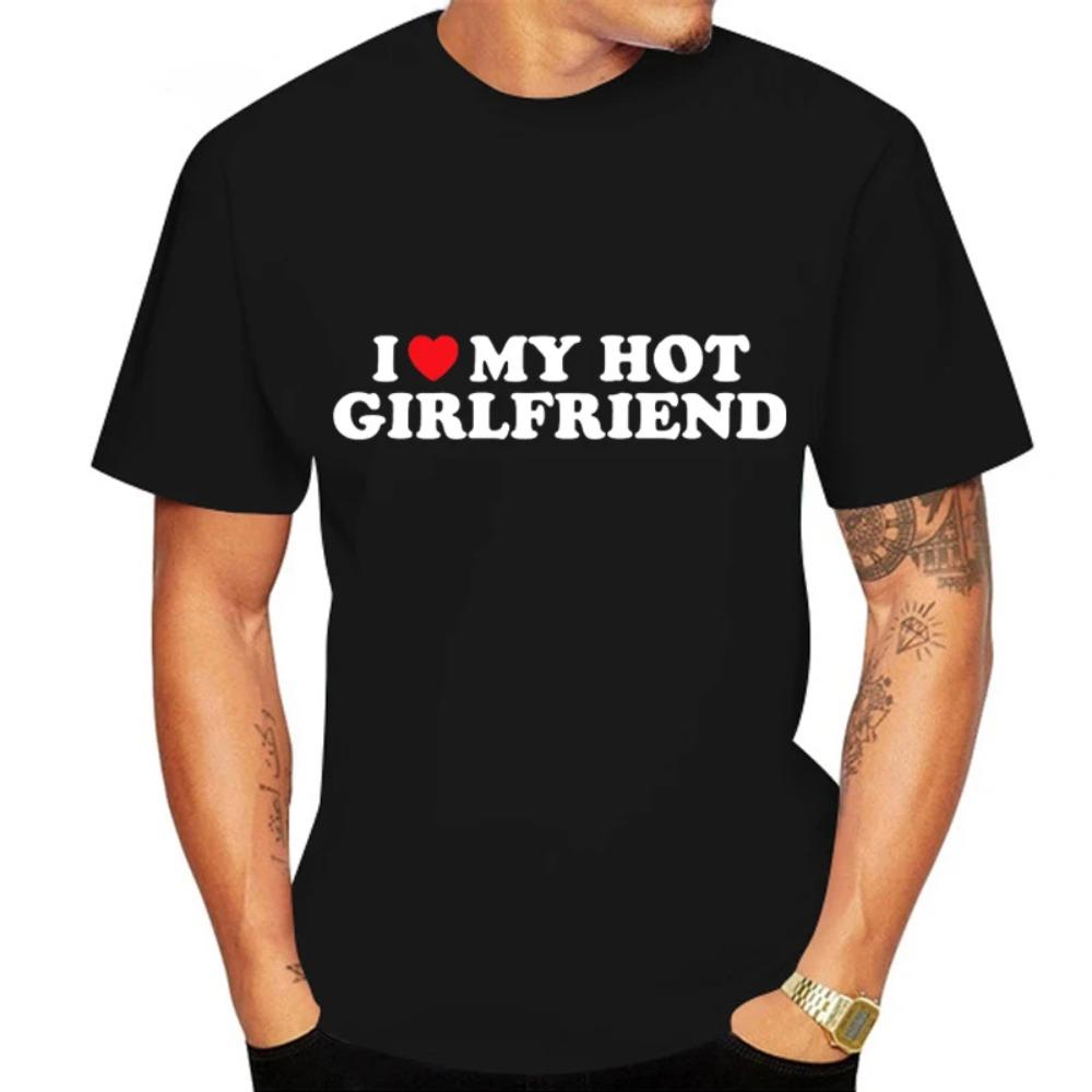 Футболка с короткими рукавами «Я люблю своего горячего парня», летняя новинка для пар, забавный узор, напечатанный в стиле casual, футболка с короткими рукавами, уличные топы
